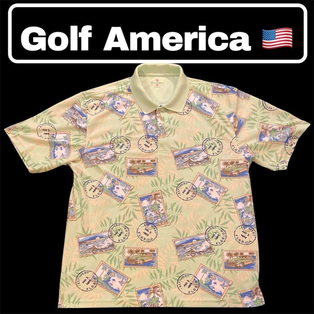 Golf America Polo Shirt Men’s Size XL Green PGA Masters Postal Stamp Card